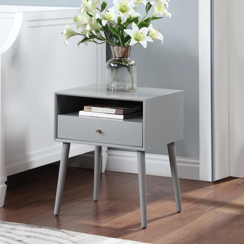 Night Stand with Drawer,Modern Nightstand,Bedside Tables,Mid Century Nightstands with Open Storage Shelf - Grey