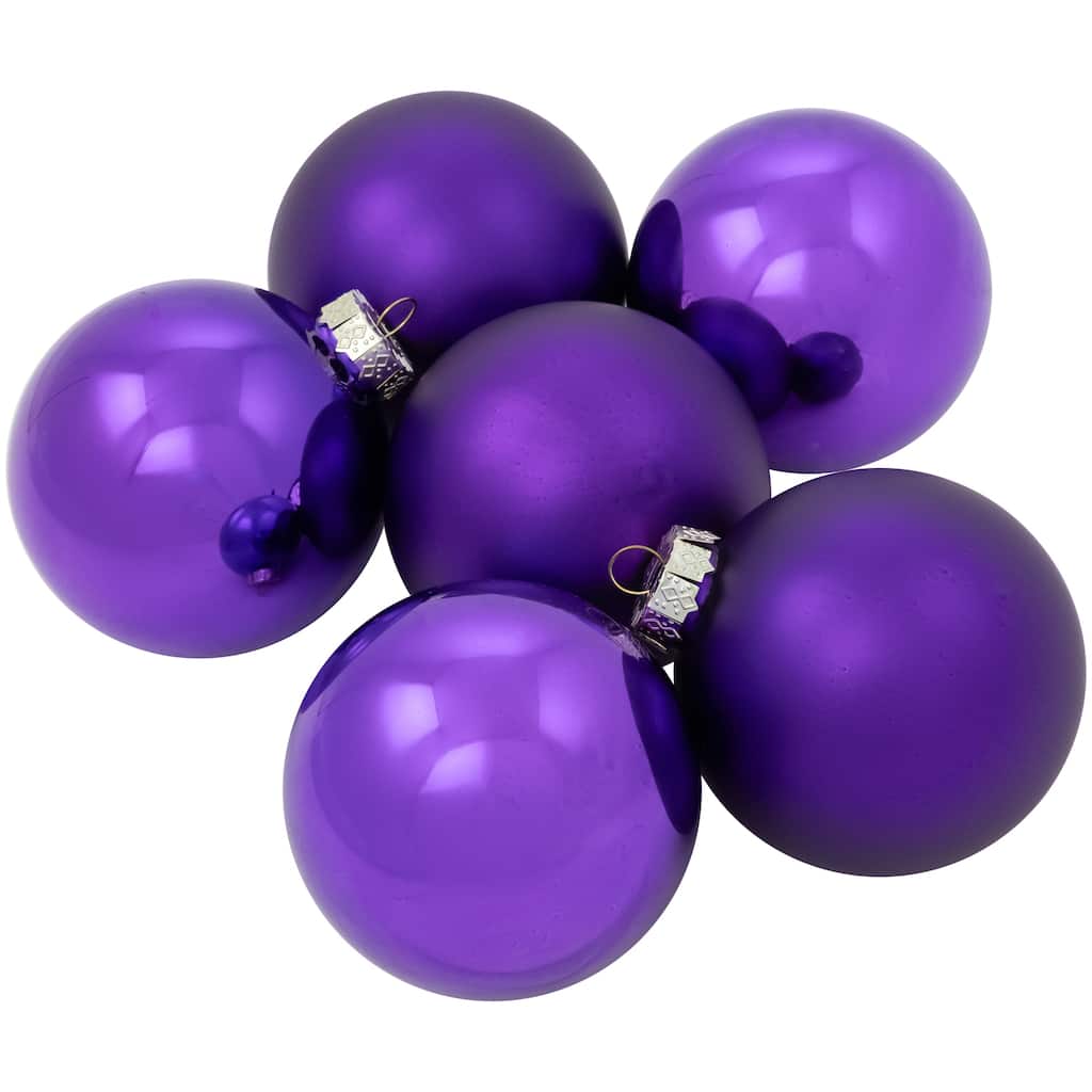2-Finish Christmas Glass Ball Ornaments - 3.25" (80mm) - Purple - 6ct