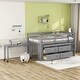 preview thumbnail 1 of 18, Twin Size Loft Bed Kids Bed with Retractable Desk and Drawers, Solid Wood with Lateral Portable Desk and Shelves Grey