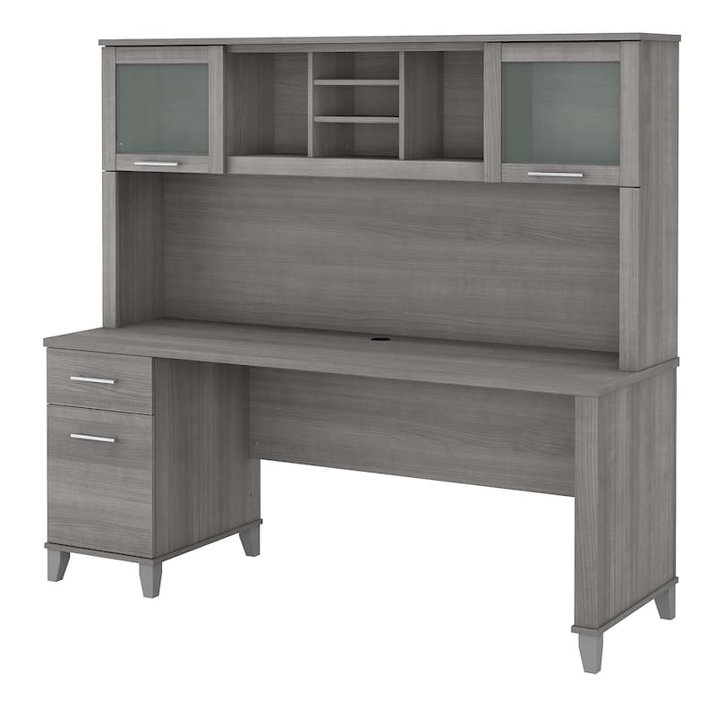Bush Furniture Somerset 72W Office Desk with Hutch in Ash Gray