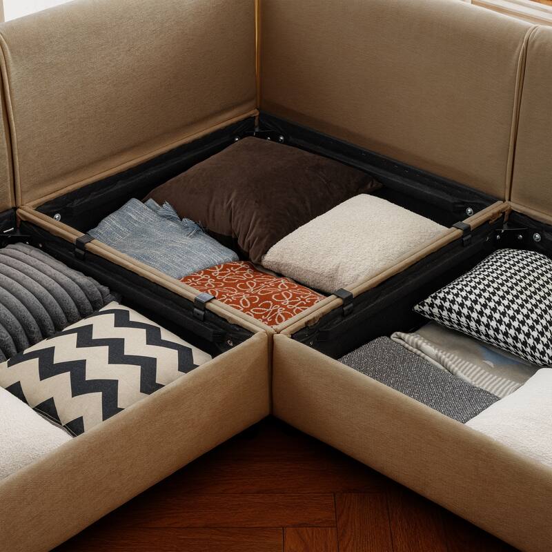 75.5" 2-Seater Chenille Sofa with Ottoman Storage, Cylindrical Backrest and Modular Design