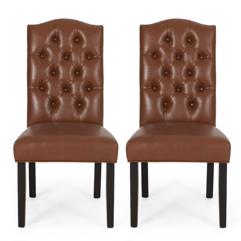 Modern Set of 2 Dining Chairs with Tufted Diamond-Stitched Backrest, Padded Seat, Solid Wood Legs for Dining Room, Living Room