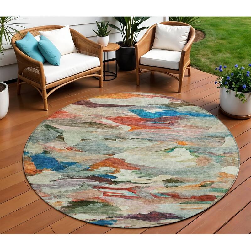 HomeRoots Abstract Transitional Rectangle Outdoor Rug - 8' Round