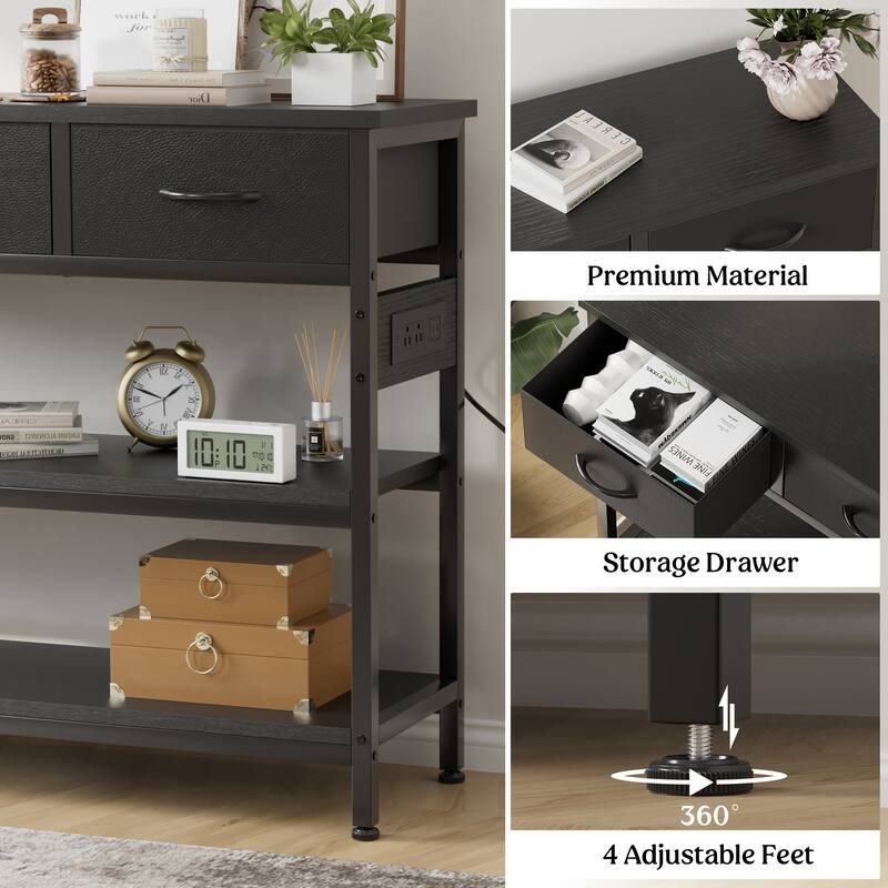 43.3" Console Table with 3 Fabric Drawers, Power Outlets & USB Ports