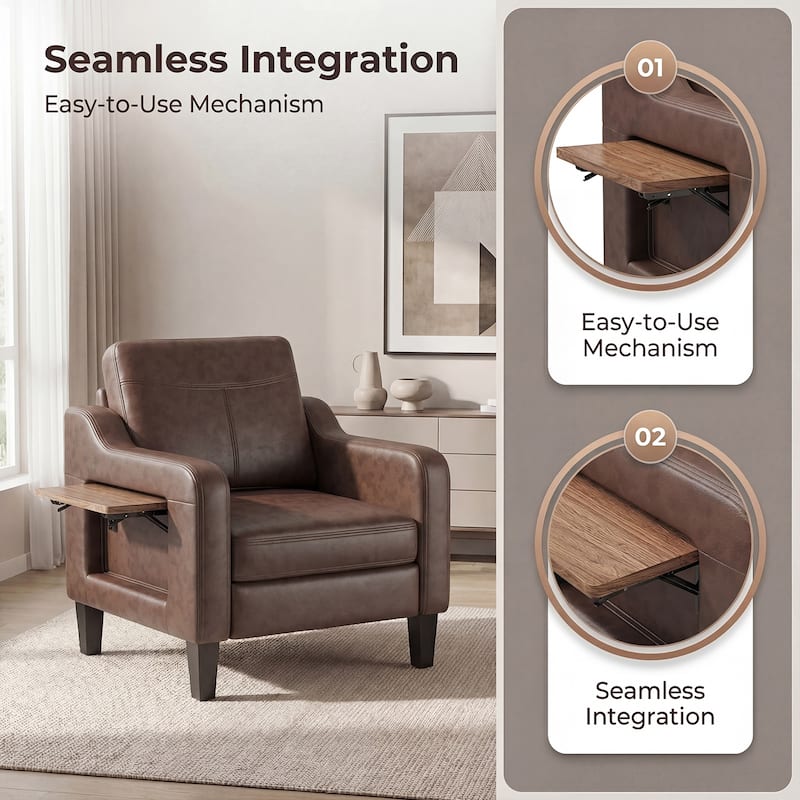 Modern Accent Chair with Wooden Armrest Comfortable Single Sofa Armchair for Living Room Bedroom Reading