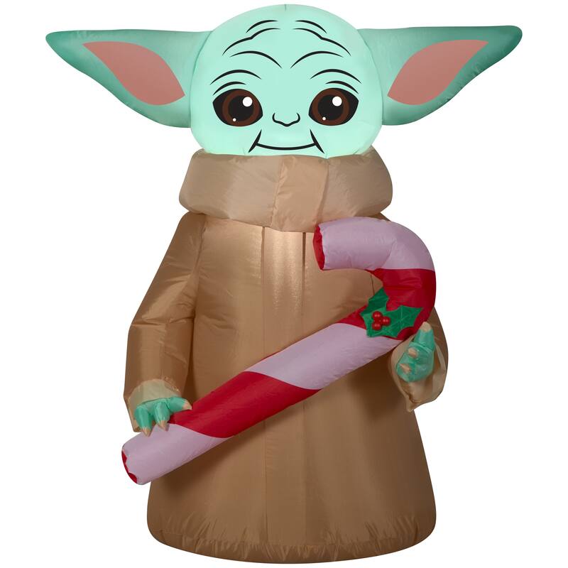 Gemmy Christmas Airblown Inflatable The Child Baby Yoda Grogu w/Candy Cane Star Wars, 3.5 ft Tall, Brown