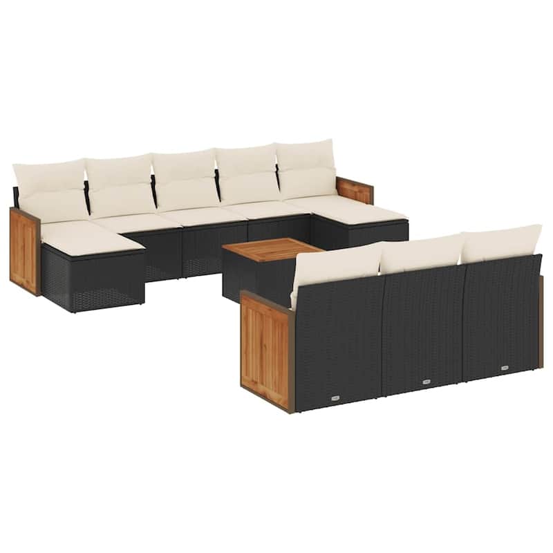 vidaXL Patio Sofa Set with Cushions Outdoor Conversation Furniture Poly Rattan - 21.7 x 21.7 x 14.6 in