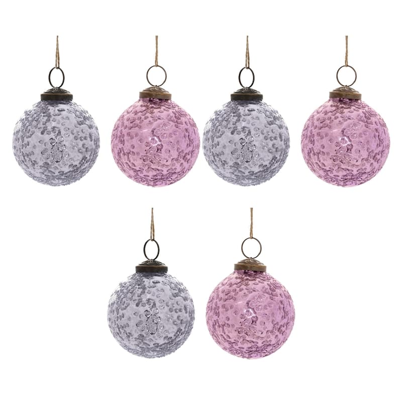 Hammered Glass Christmas Ball Ornaments - 4" (101.6mm) - Purple - 6ct