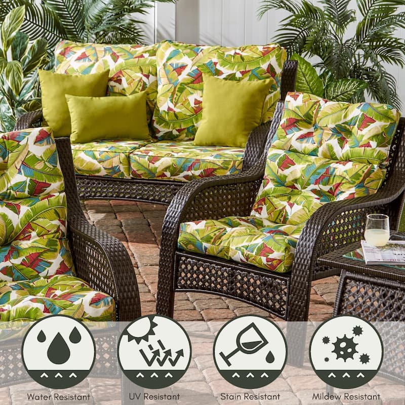 22-in x 44-in Outdoor Palm Leaves High Back Chair Cushion (Set of 2) (Cushions Only)