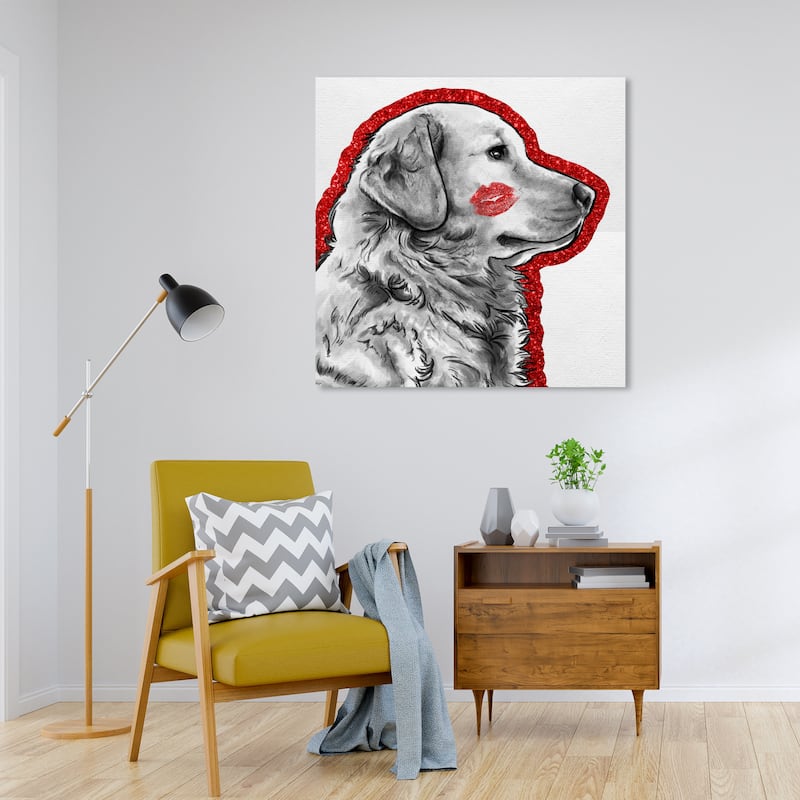 Wynwood Studio Canvas Fashion and Glam Kissing the Gold RED Gray and Light Gray Glam Wall Art Canvas Print - 30 x 30