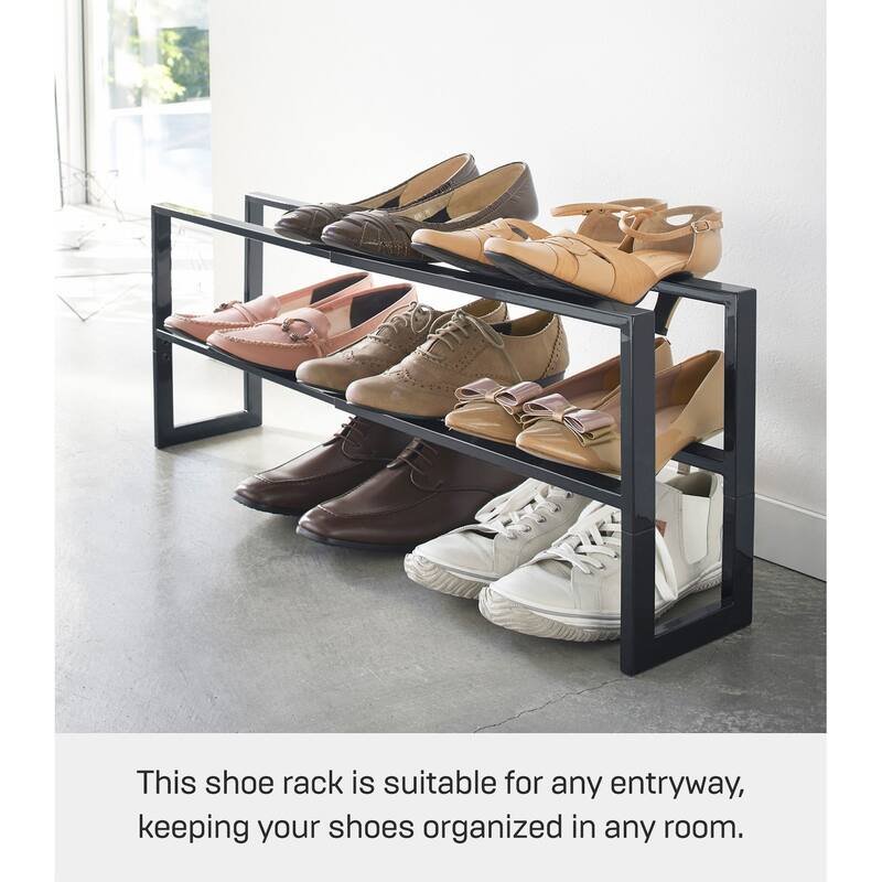 Yamazaki Home Expandable Shoe Rack - Two Sizes, Steel, Double, Holds 6 to 12 shoes, Expandable