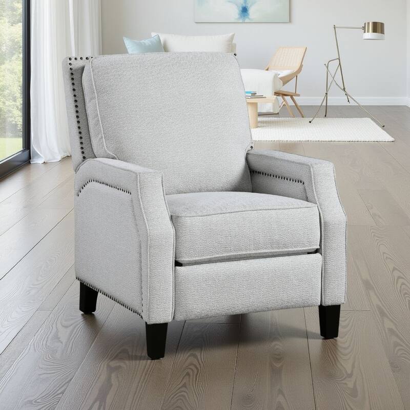 Berry Manual Push Back Recliner Chair, Gray Chenille Nailhead Trim