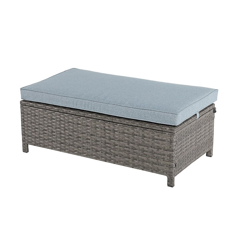 2-Piece Outdoor Patio Furniture Wicker Loveseat and Storage Ottoman