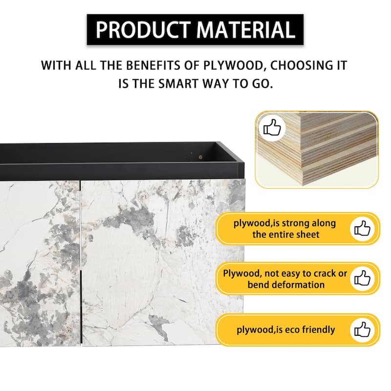 Modern 30'' Wall-Mounted Vanity with Ceramic Sink & Triple Soft-Close Cabinet Doors