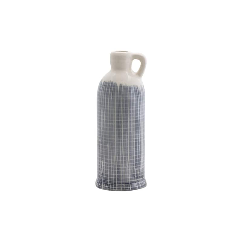 Set of Three Off White And Blue Clay Checkered Jug Vases - 4.00
