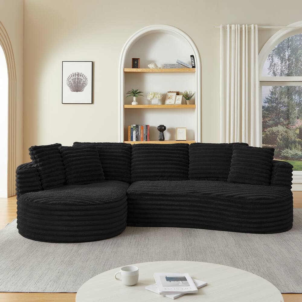 Compressible Corduroy Curved Sectional Sofa with Chaise and Pillows