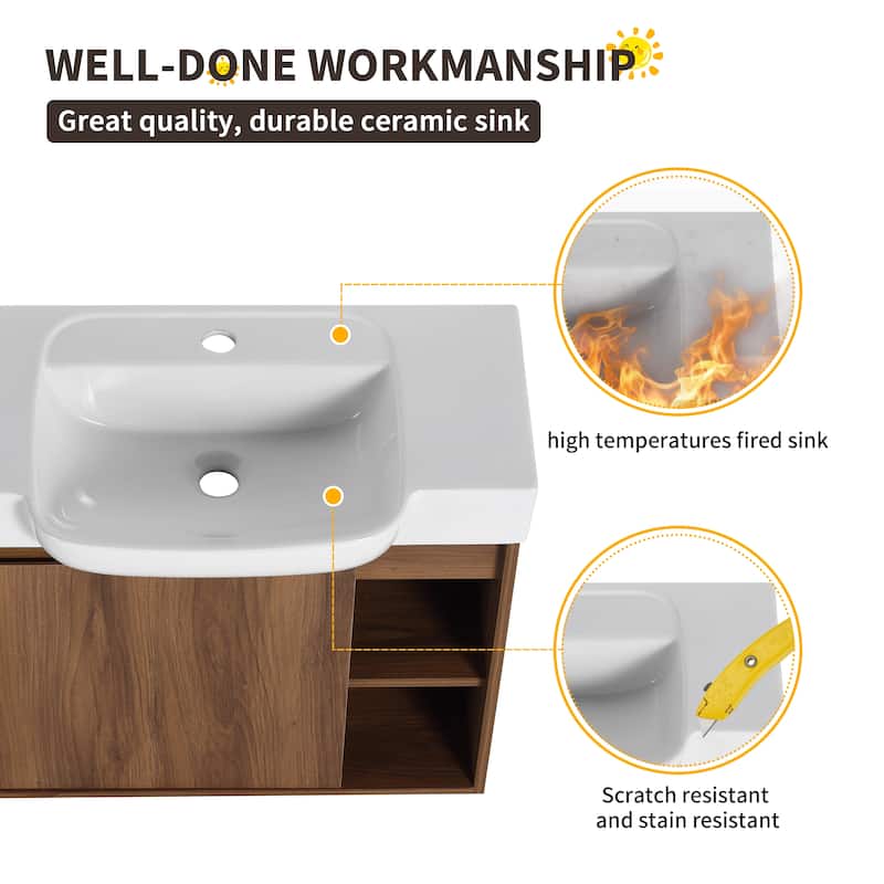 Beingnext 24"/28" Bathroom Vanity with Sink, Floating Bathroom Vanity with Soft Close Door and Shelf