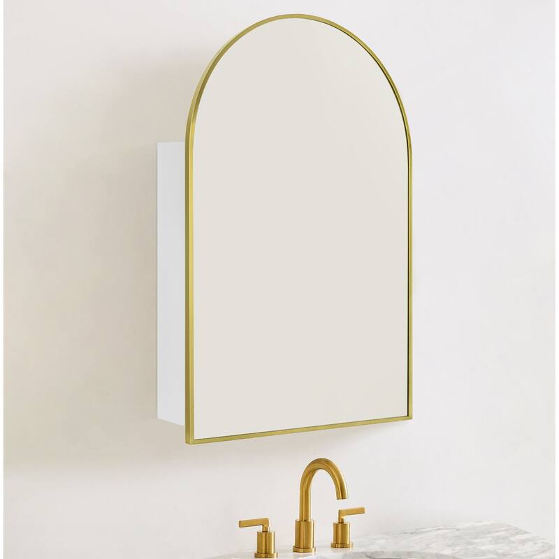 TEHOME Arched Bathroom Medicine Cabinet with Mirror Recessed and Surface Mount Medicine Cabinet Mirror - 20" x 30" - Brushed Gold