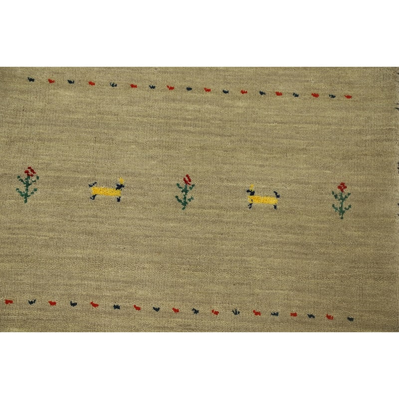 Hand Knotted Oriental 100% Wool Carpet Tribal Animal Pictorial Beige & Ivories Gabbeh Area Rug - 3' 0'' X 2' 0''