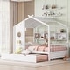 preview thumbnail 14 of 50, Pine Wood House Bed with Trundle Bed, Bookcase Bed with Storage Shlef & Roof, Semi-enclosed Design, for Kids Girls Boys White - Full
