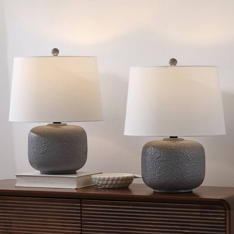 Qualm 20" Resin/Metal Rounded Barrel LED Table Lamp, (Set of 2), By JONATHAN Y