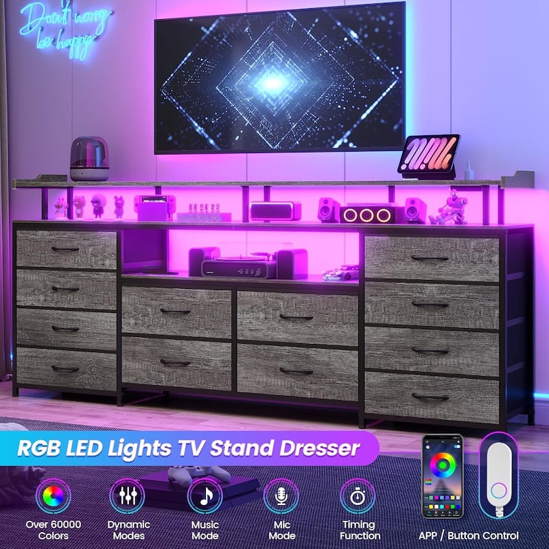TV Stand 65 70 Inches TV LED Lights Power Outlets Storage Drawers