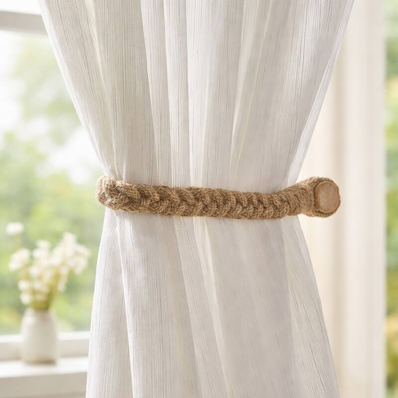 Braided Curtain Tiebacks with Magnetic Closure 19 x 0.5 in - 1 Tieback - Jute