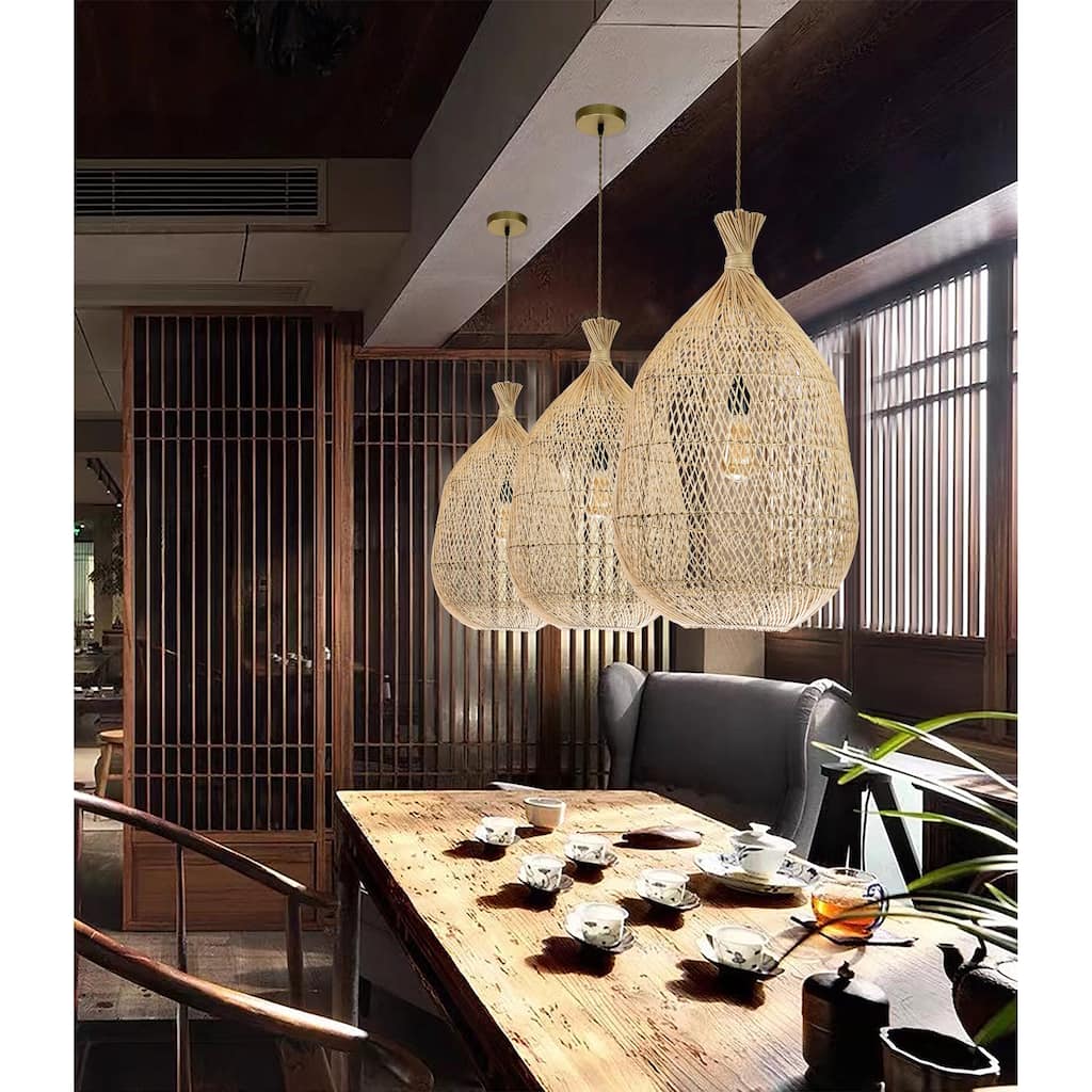 Handmade Rattan Teardrop Pendant Light 23.6 in.