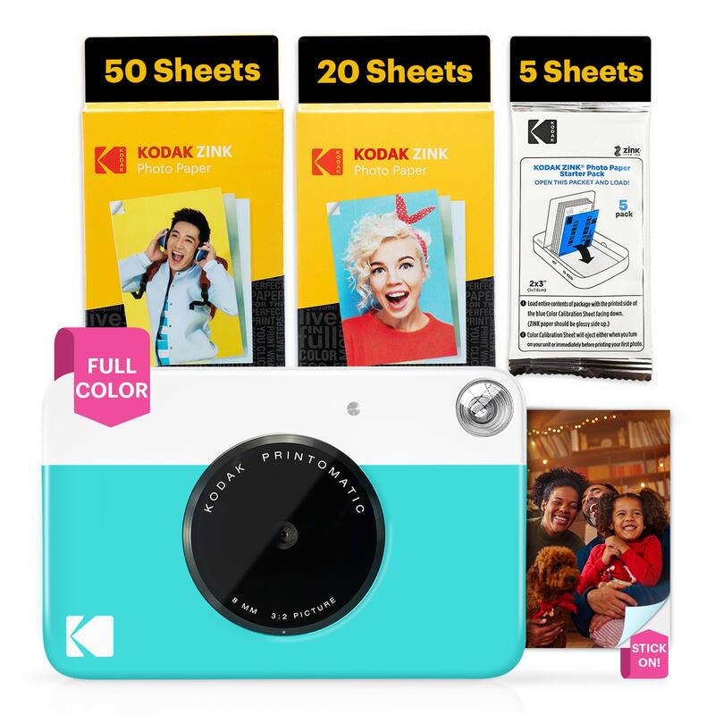 Kodak Printomatic 5MP Instant Print Camera & Zink Photo Paper (75 Sheets) Bundle - N/A - Blue