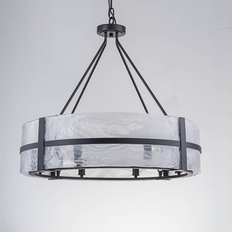 Dimmable Large Drum Glass Chandelier for Dining Room High Ceiling Living Room