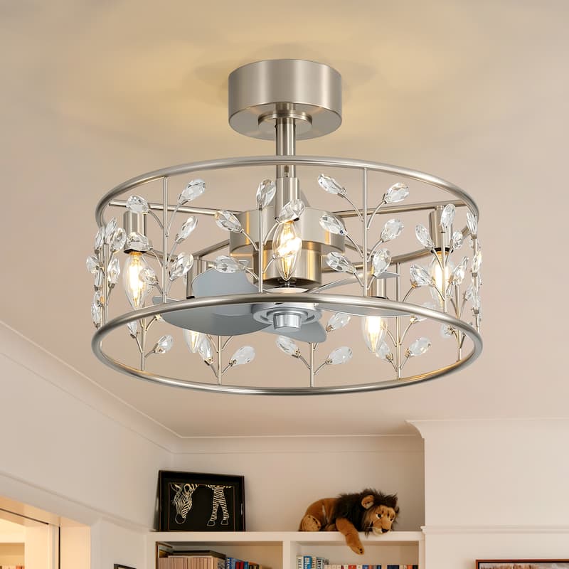 20" Glam Crystal Chandelier Caged Ceiling Fan with Light and Remote