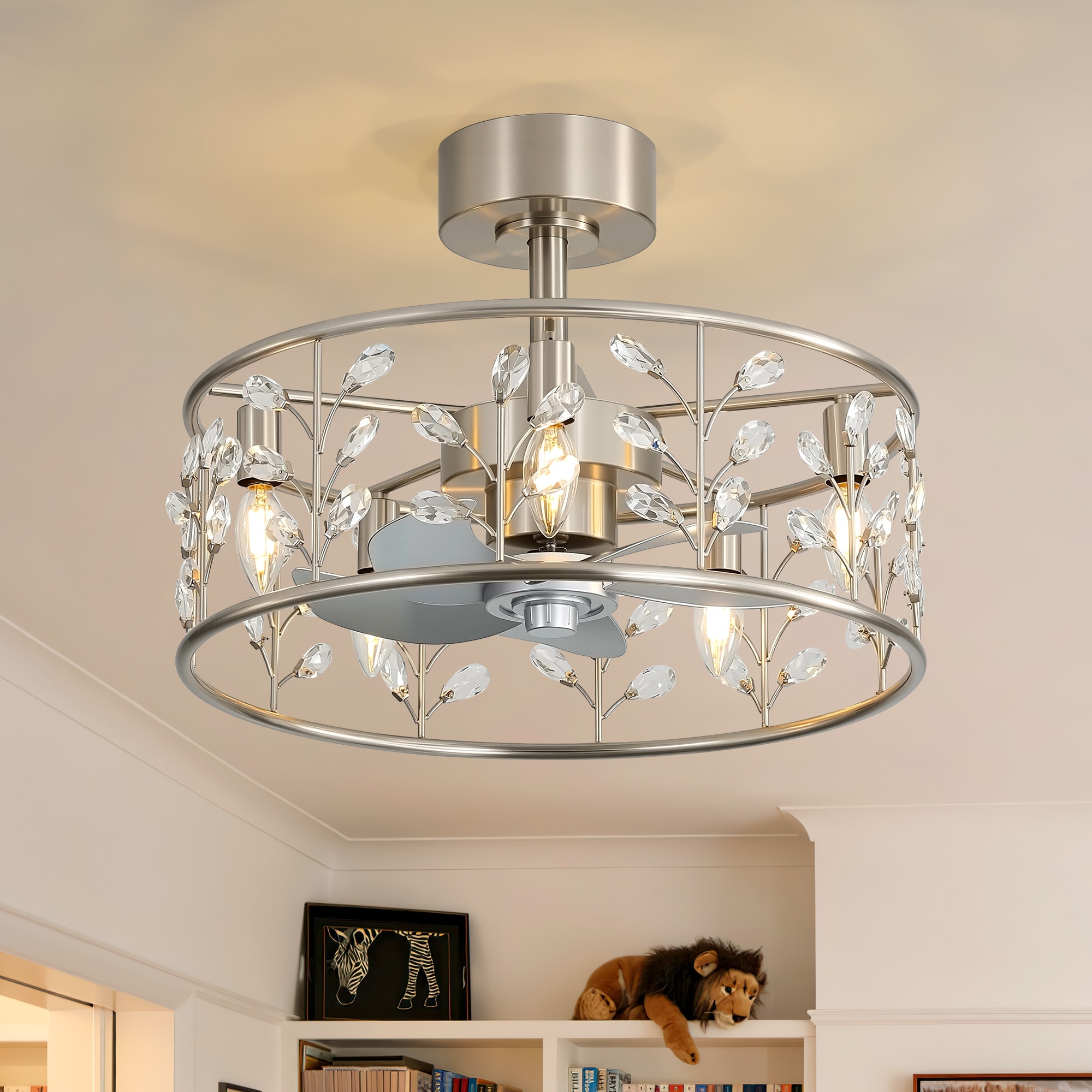 20" Glam Crystal Chandelier Caged Ceiling Fan with Light and Remote