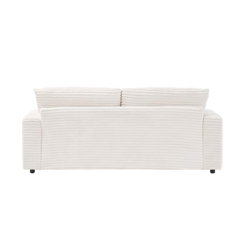 Corduroy Sleeper Sectional Sofa Loveseat Couch with 2 Storage Ottomans