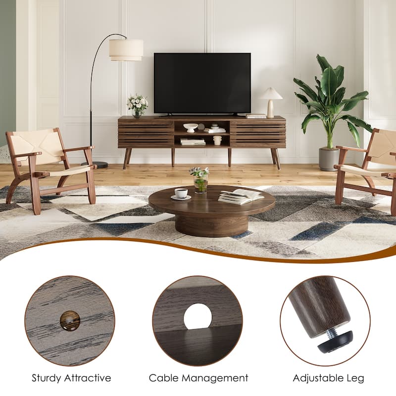 Mid Century Modern TV Stands for up to 70" TV with Storage, Fluted Wood TV Stand for Living Room, Boho Media Console