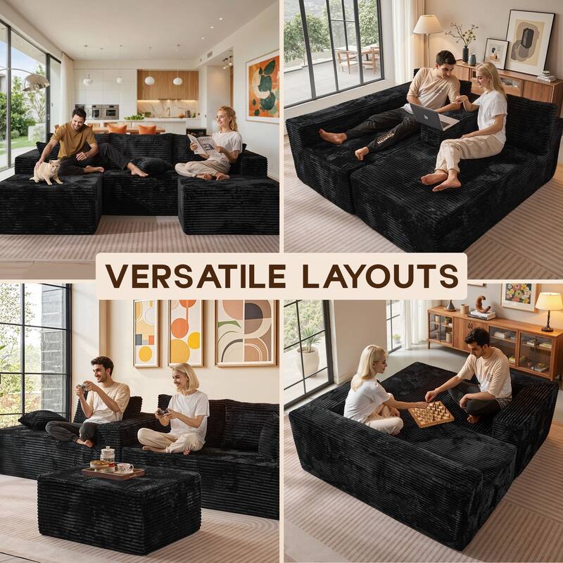 OVIOS All-Foam Cloud L-Shaped Lounger Sofa​ ​​With Ottoman​