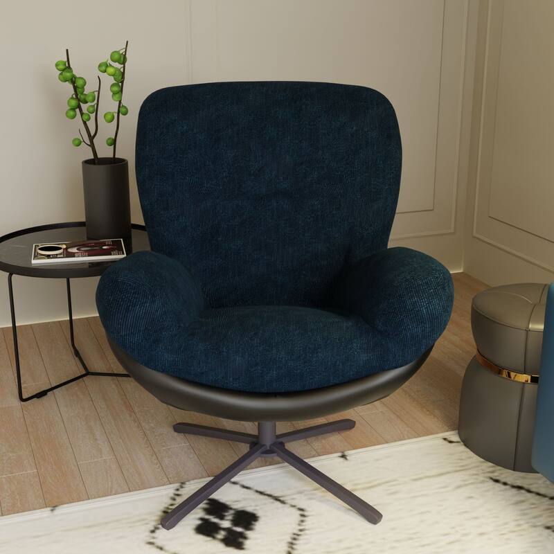 Chenille & Faux Leather Swivel Accent Chair,Comfy 360°Swiveling Lounge Chair with Black Metal Base