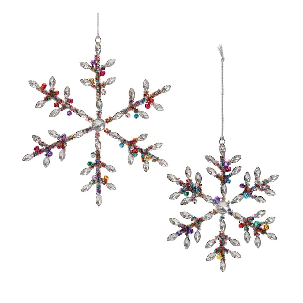 Rainbow Beaded Snowflake Glass Christmas Ornament - 8.25" - Multicolor -12ct