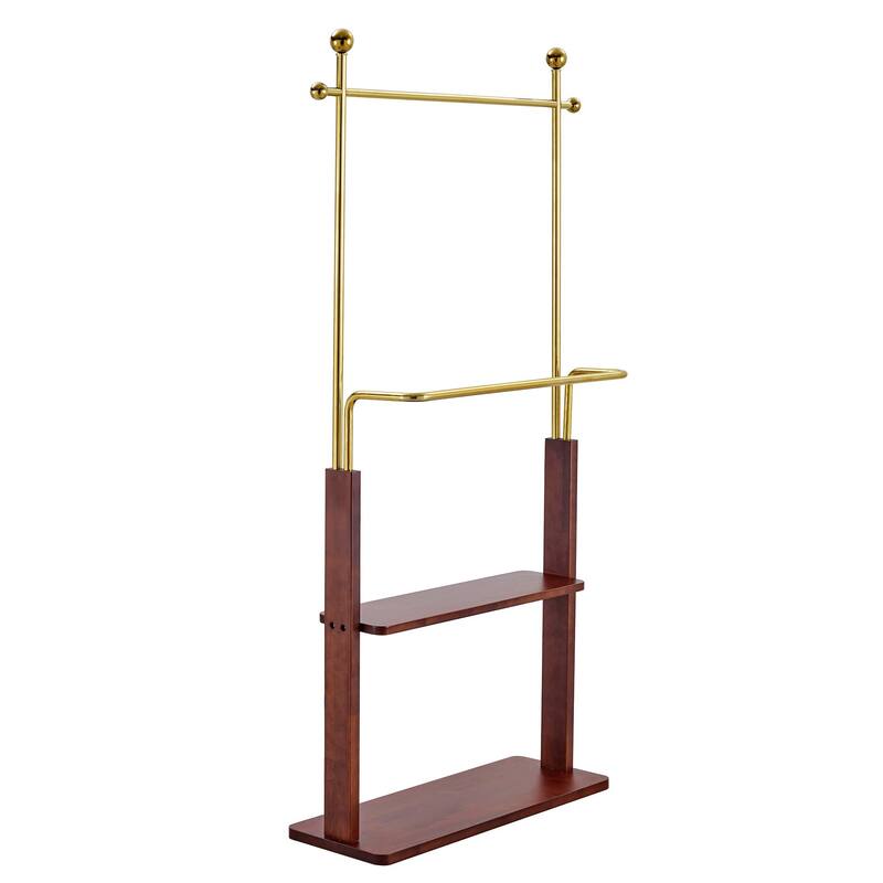 Modern Simple Style Stainless Steel Coat Rack 2-Layer Coat Rack with Solid Wood Partition, for Bedroom