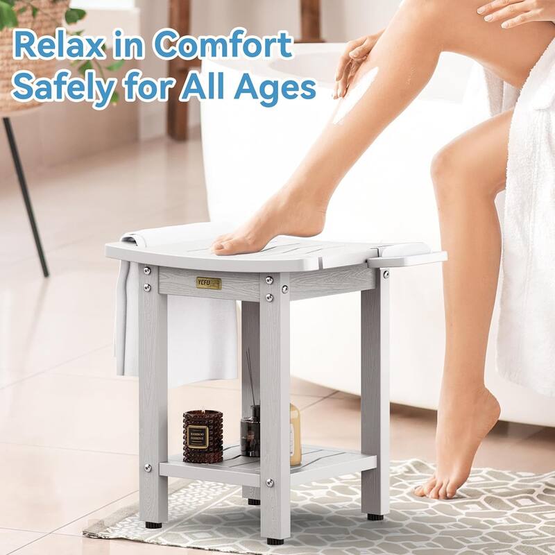 HIPS Shower Bench, 2 Tier Bathroom Chair Seat with Non-Slip Feet