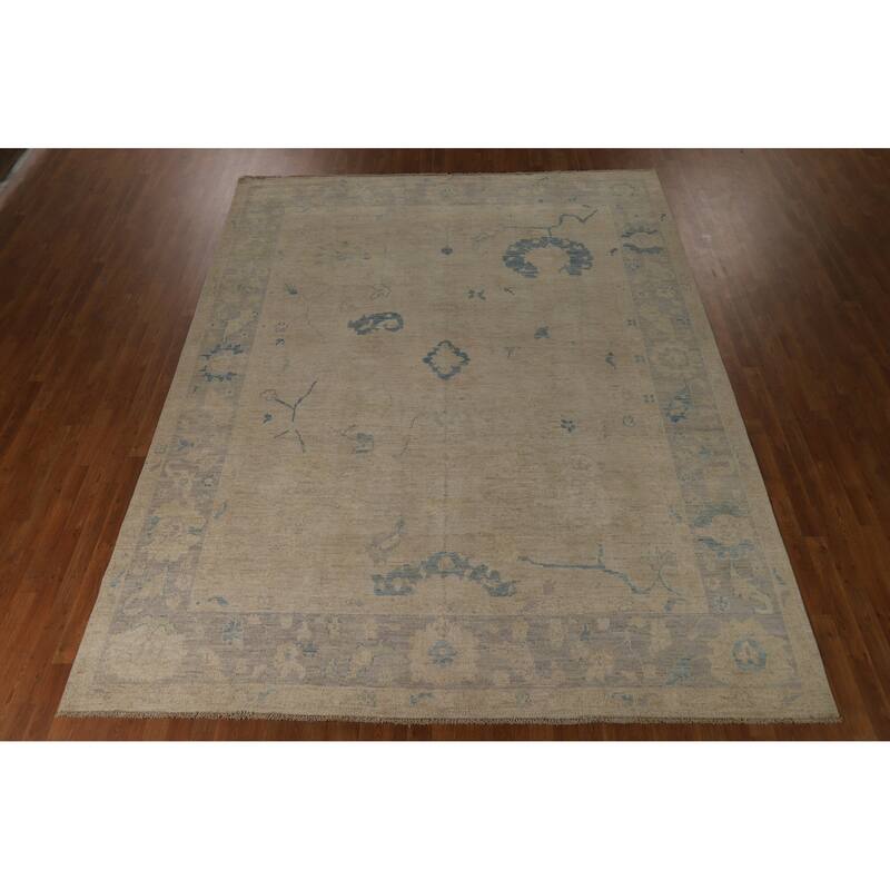 Hand Knotted Oriental 100% Wool Carpet Transitional All-Over Beige & Ivories Oushak Area Rug - 11' 9'' X 9' 0''