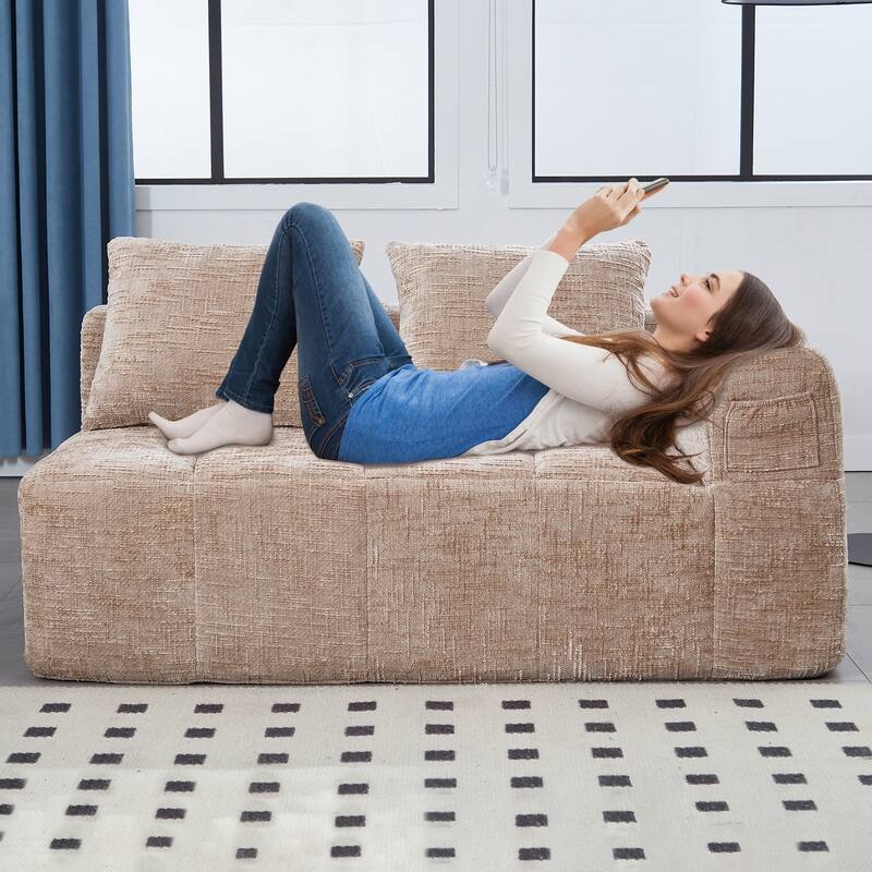 Chenille Loveseat Sofa Upholstered Deep Seat Sofa, Lounge Couch Corner Sofa Minimalist Modular Couches for Apartment
