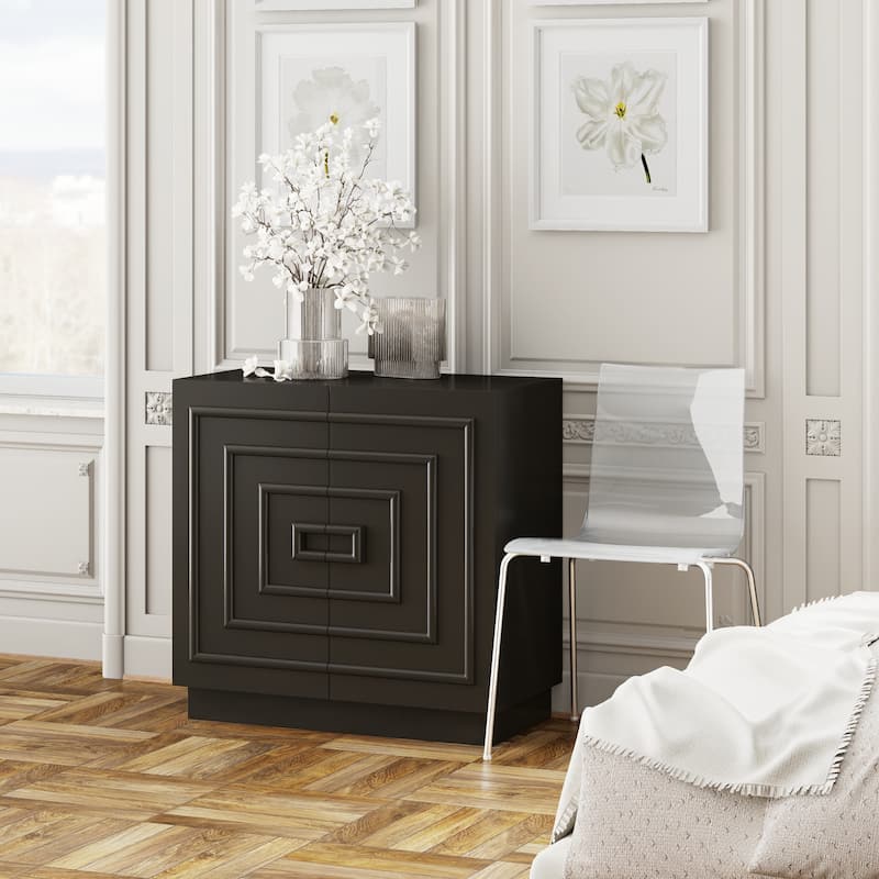 COZAYH Sculptural Modern 2-Door Storage Cabinet, Geometric Rustic Cabinet with Square Pattern, Contemporary Accent Cabinet