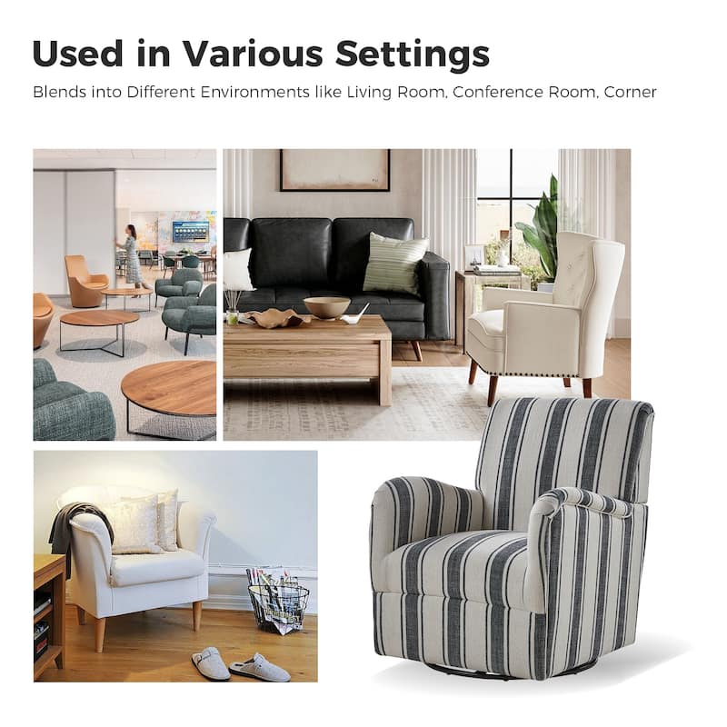 Pancy Traditional Swivel Armchair with Jacobean Strip Pattern Set of 2 by HULALA HOME