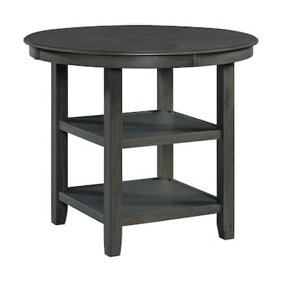 Counter Height Dining Table - Gray Round Kitchen Table with Storage Shelves - 42