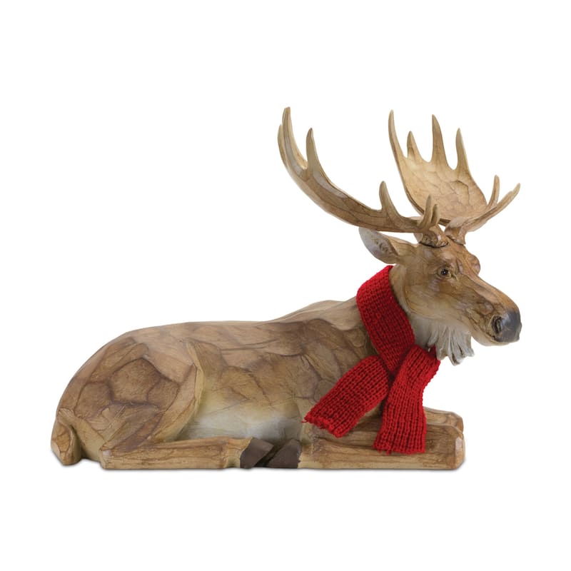 Carved Winter Moose with Scarf Christmas Tabletop Decoration - 20.5" - Set of 2