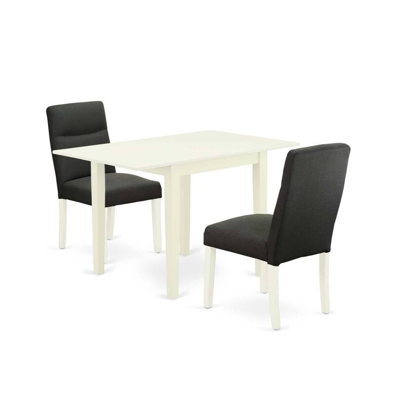 HomeStock 3-Piece Linen White Finish Solid Wood Top Dining Table Set