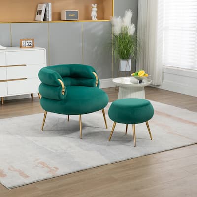 Velvet Accent Chair Modern Upholstered Armchair Tufted Chair with Metal Frame, Single Leisure Chairs for Living Room Bedroom