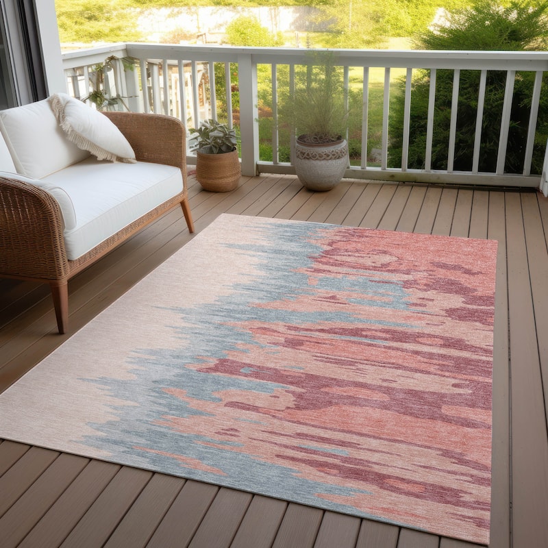 Machine Washable Indoor/ Outdoor Brushstrokes Ombre Chantille Rug