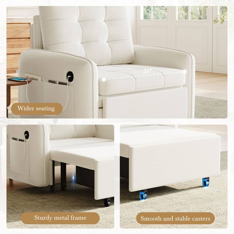 3-in-1 Multi-functional Tufted Chenille Lounge with Storage Space by Harper&Bright Designs