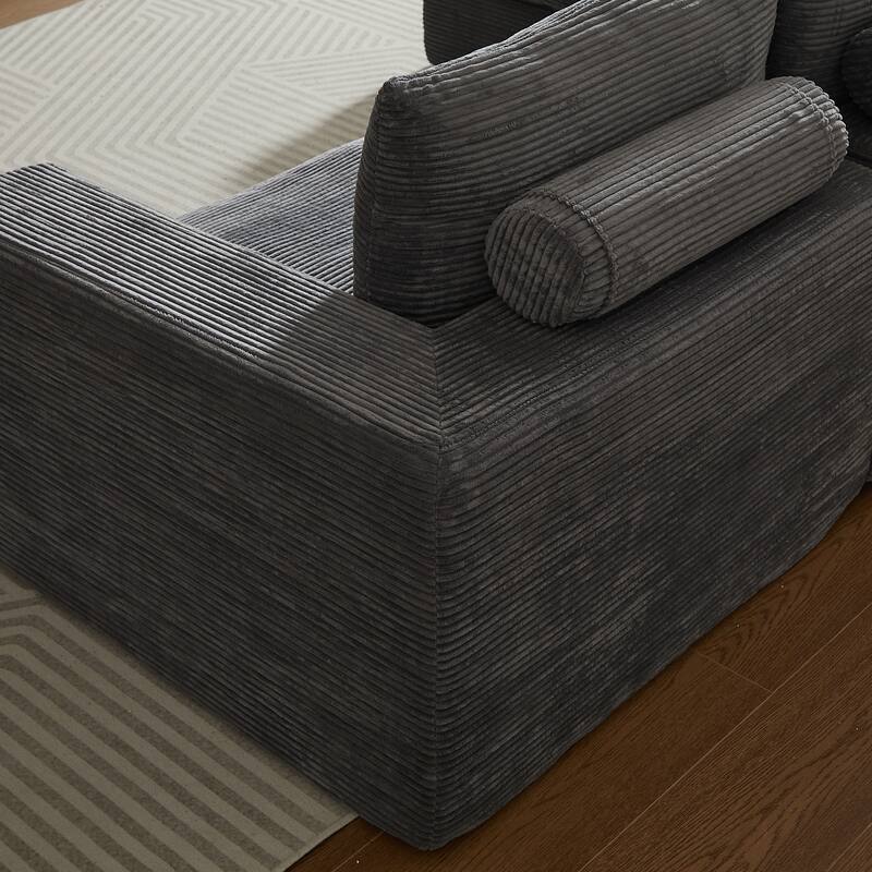 L-Shaped Sectional Sofa with Chaise Lounge, Corduroy Upholstered Boneless Couch, Module Corner Sofa with 3 Pillows